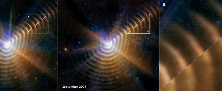 Observations of Wolf-Rayet 140 (MIRI Images, annotated)