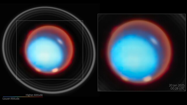 Uranus time-lapse rotation (January 2025, annotated)