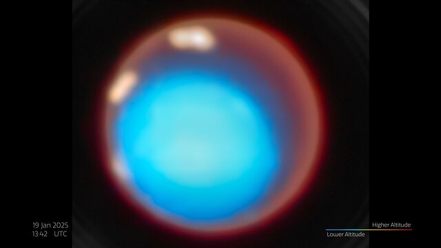 Uranus time-lapse rotation (January 2025, annotated)